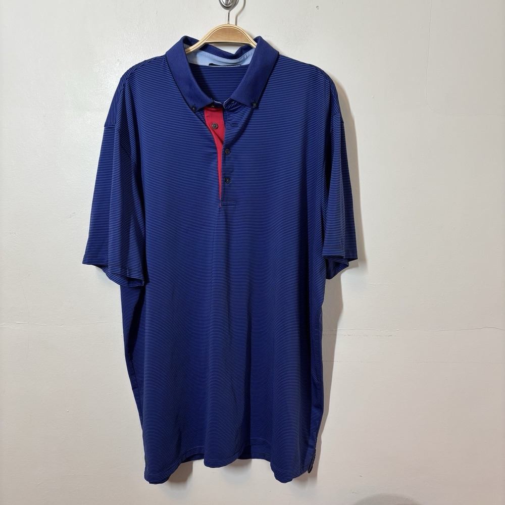 Greyson Men's‎ Polo 2XL Blue Striped Golf Performance Cutaway Collar